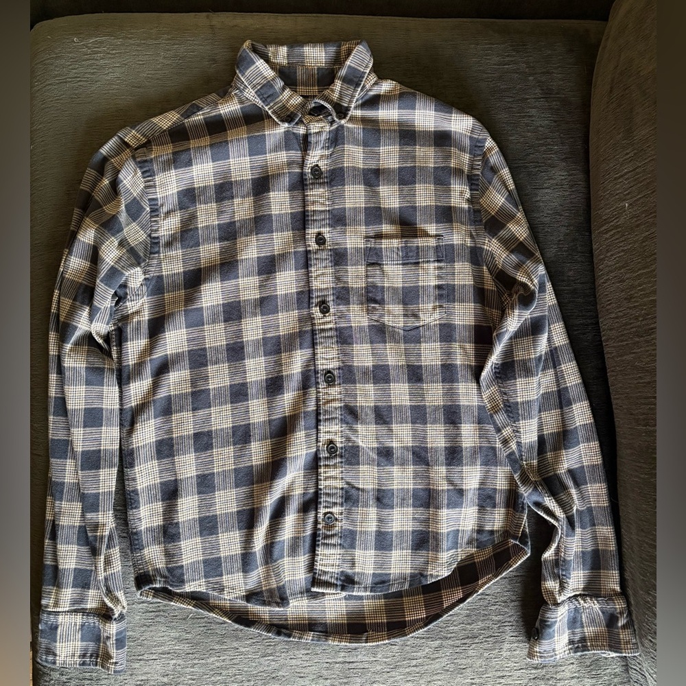 Express Blue White Yellow Flannel Plaid Long Sleeve Shirt